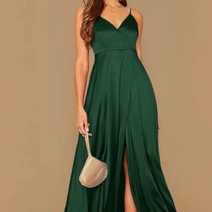 Dark green maxi satin dress
